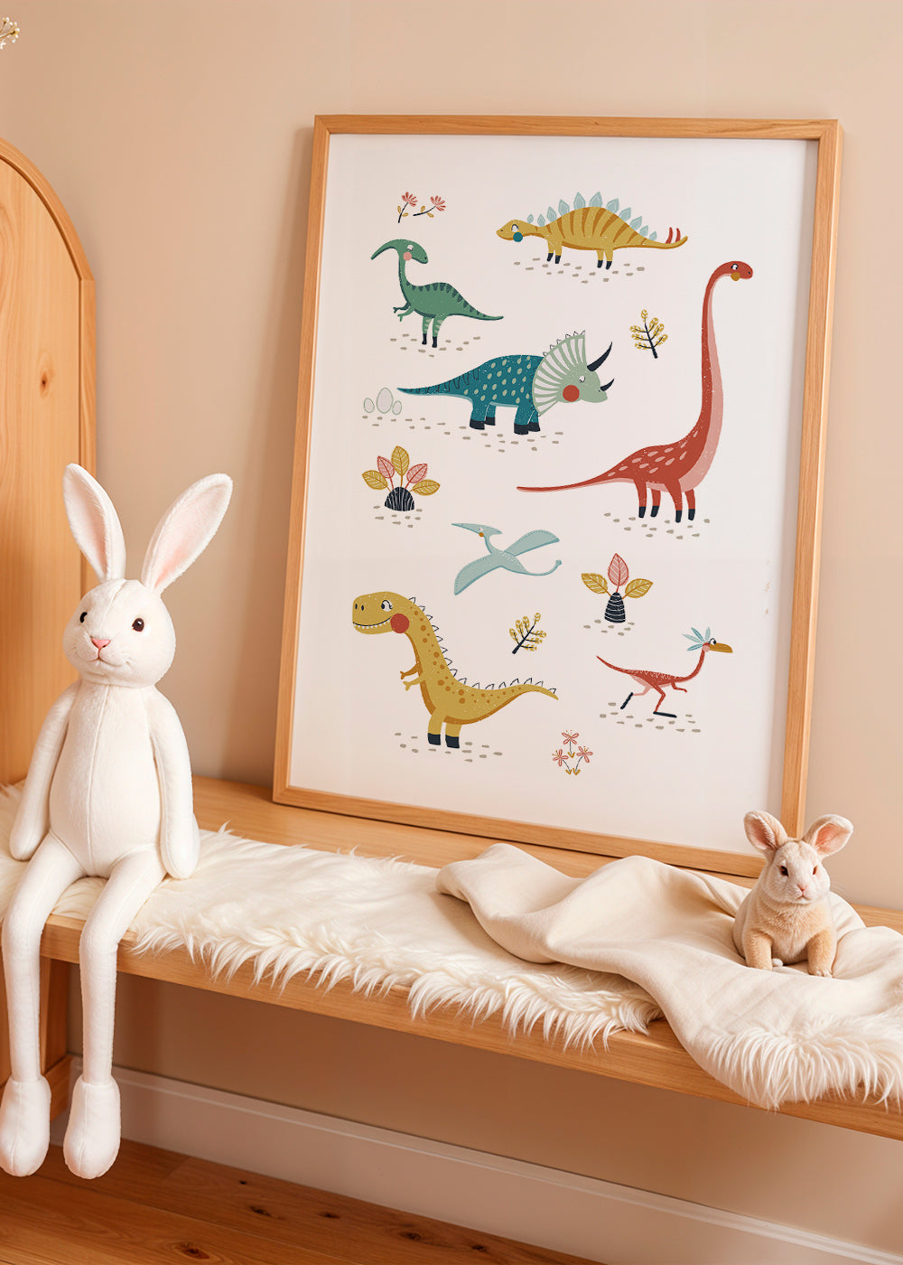 Plakat dziecięcy z wesołymi dinozaurami
