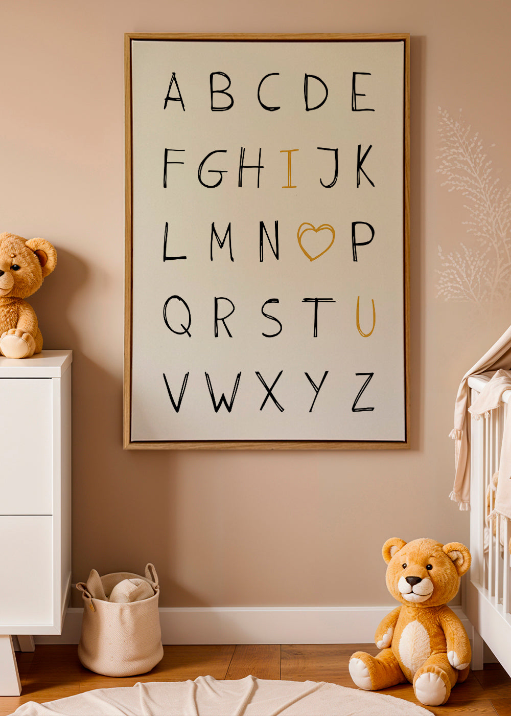 Ilustracja ręcznie pisane alfabet z żółtym sercem