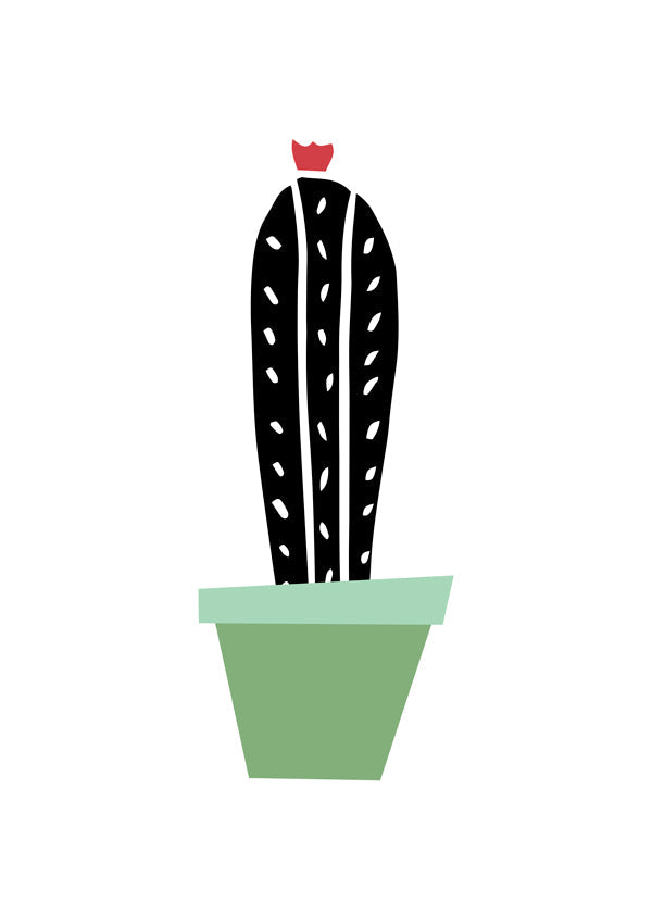 Plakat botaniczny: minimalny kaktus w doniczce