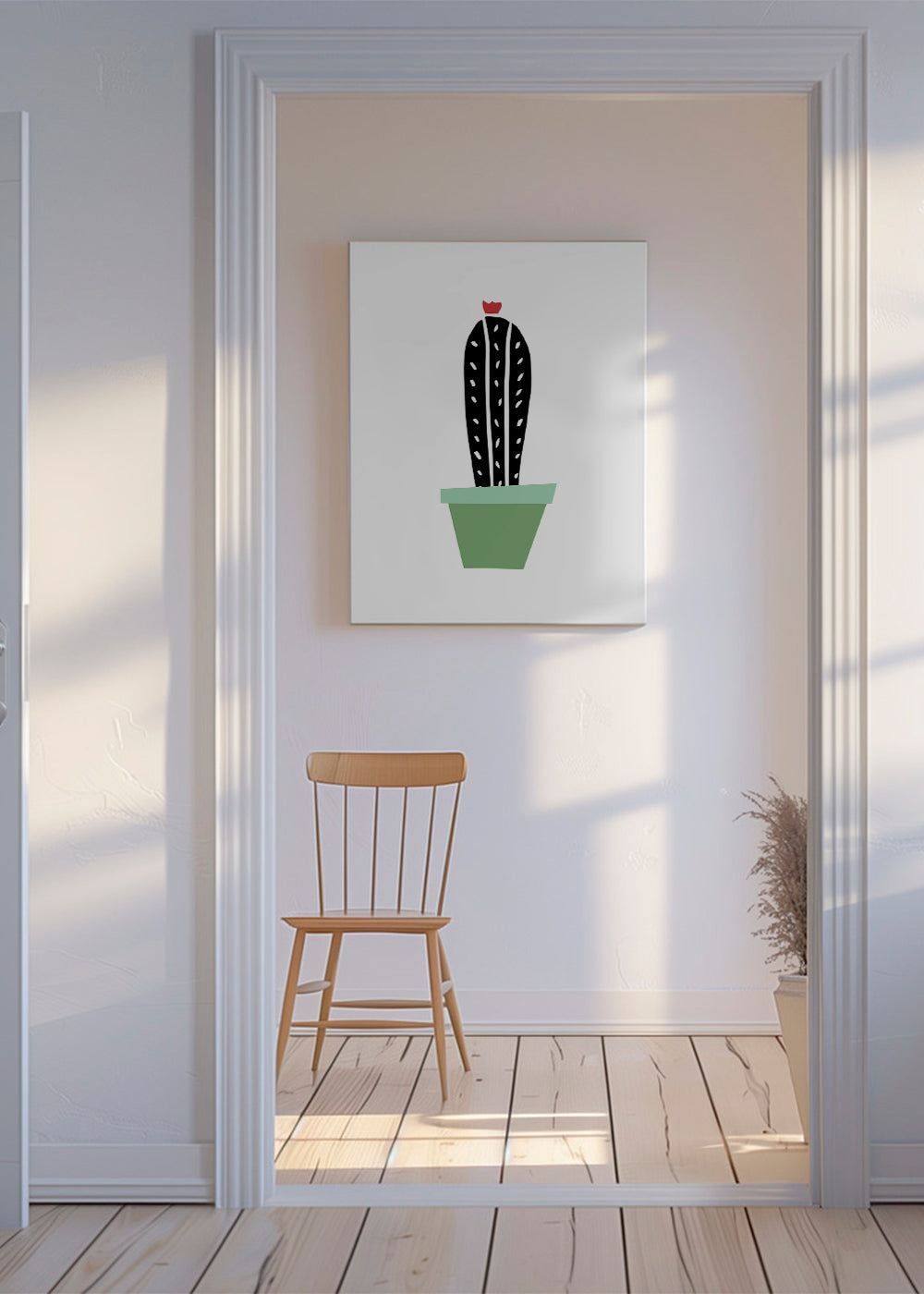 Plakat botaniczny: minimalny kaktus w doniczce