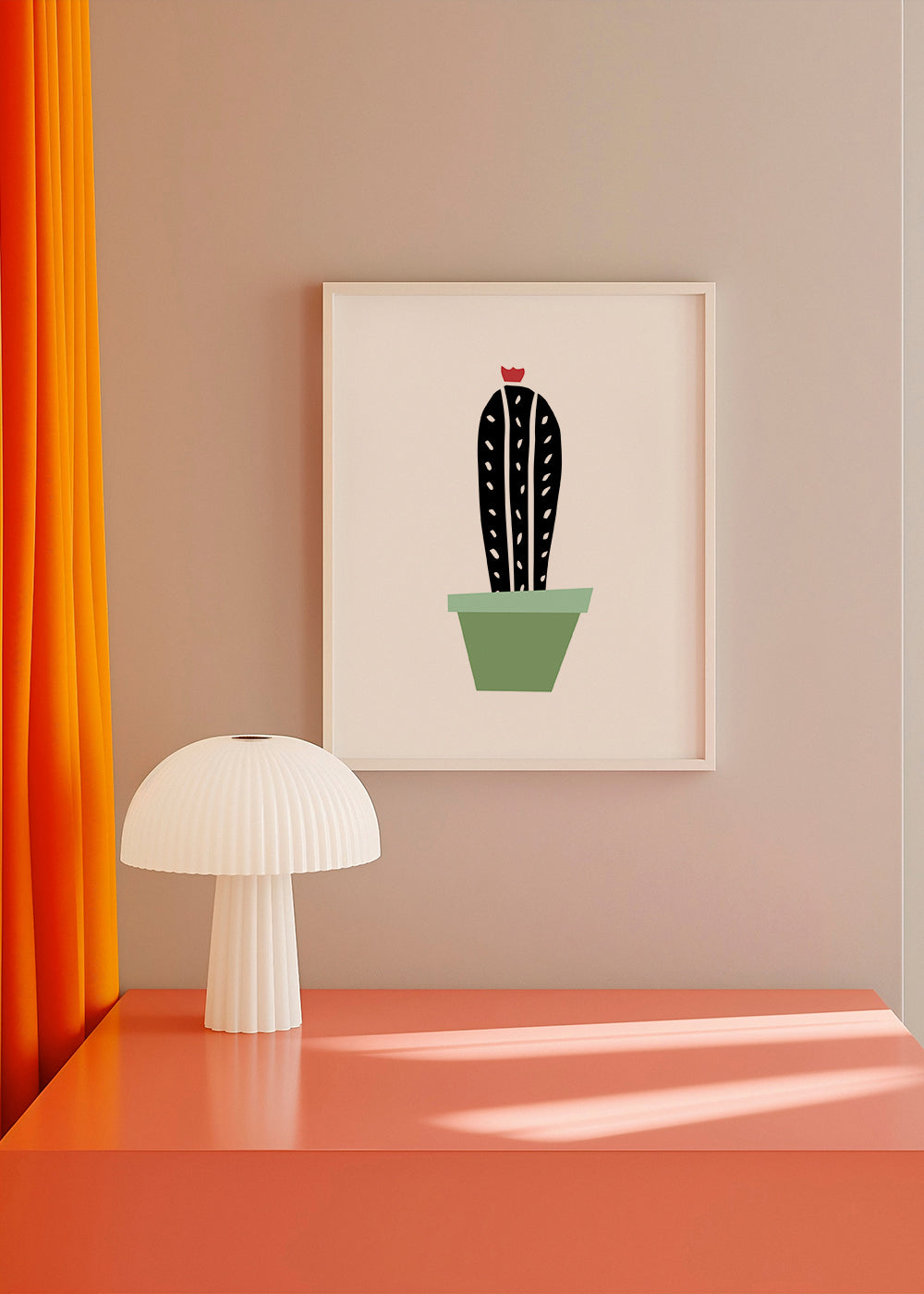 Plakat botaniczny: minimalny kaktus w doniczce