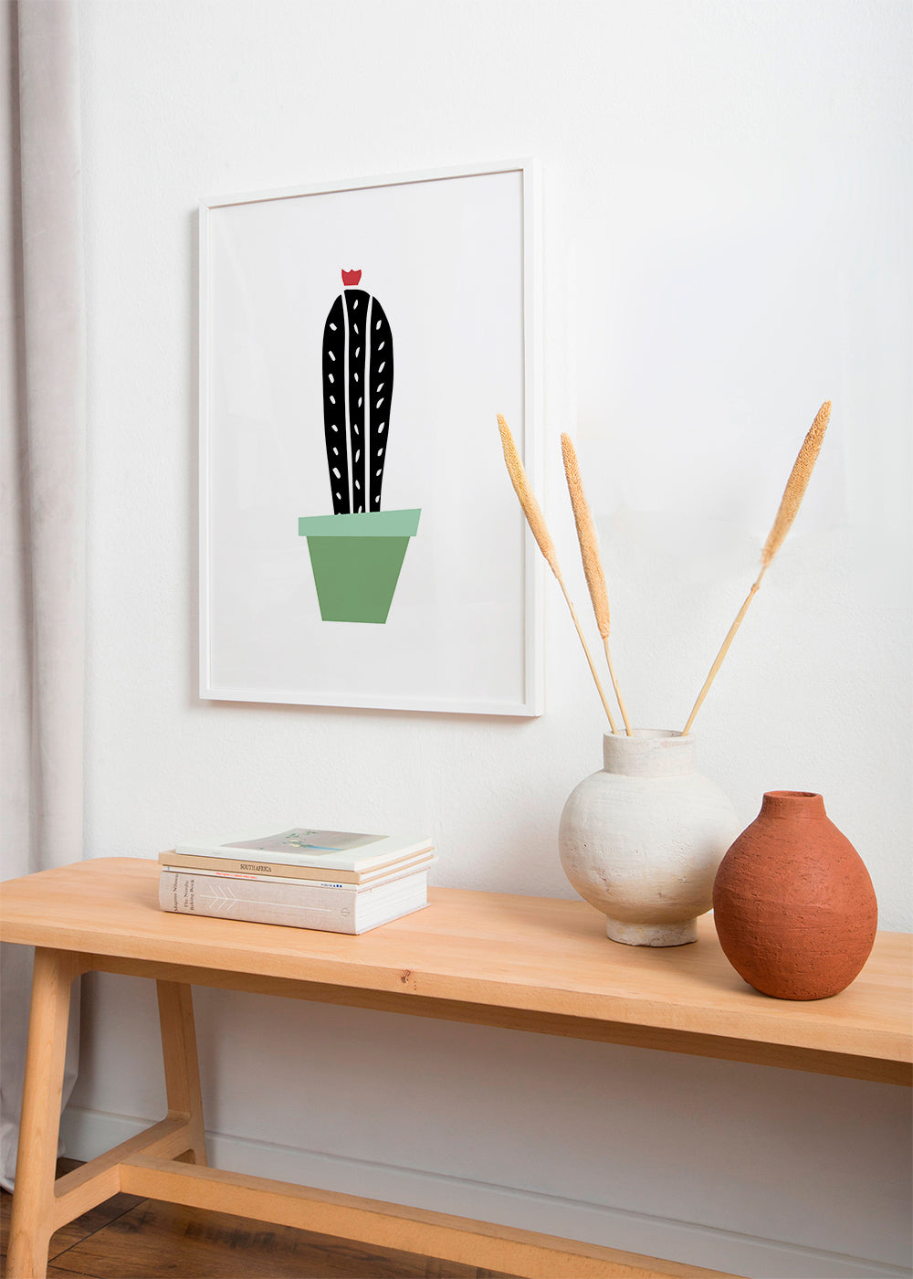 Plakat botaniczny: minimalny kaktus w doniczce