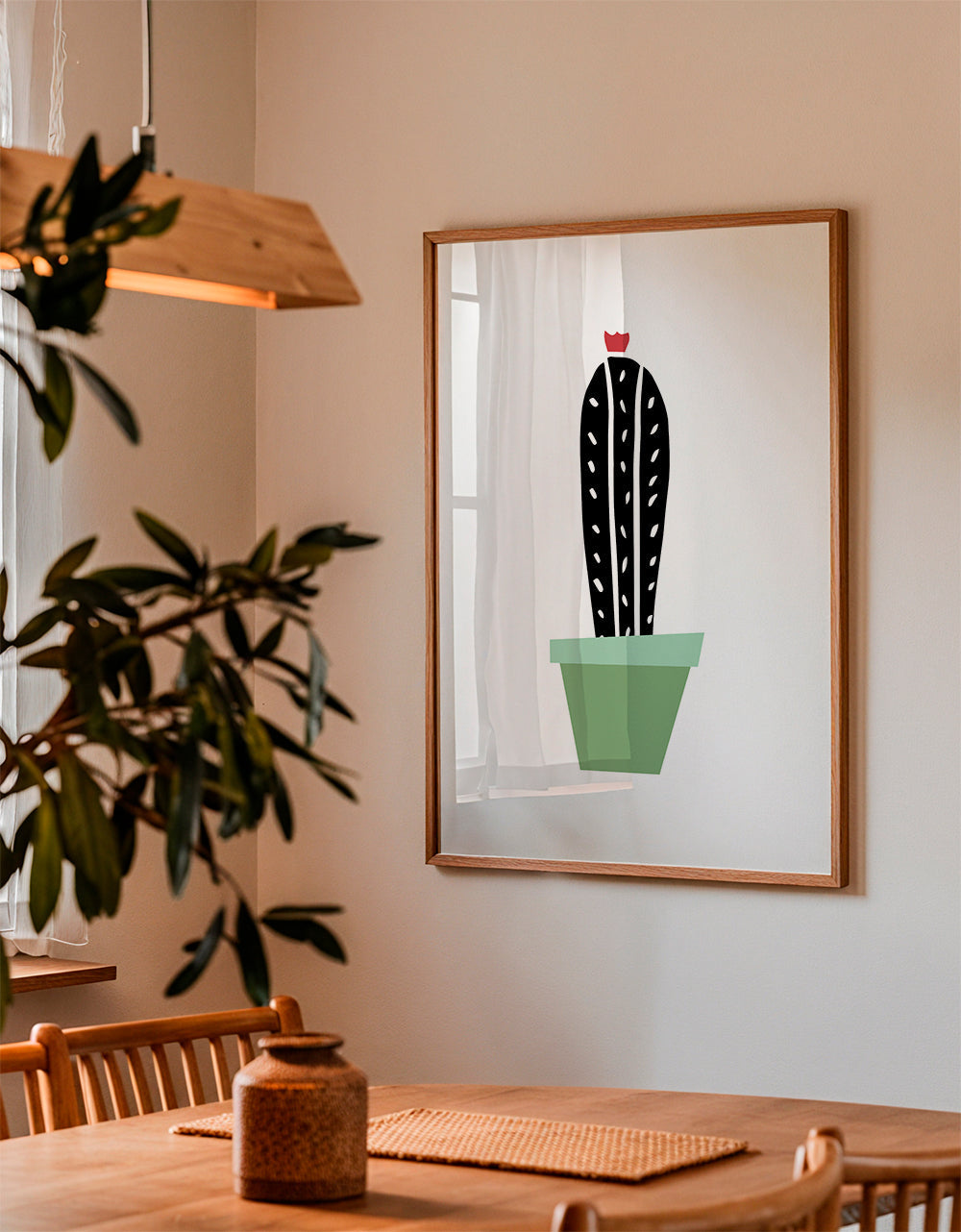 Plakat botaniczny: minimalny kaktus w doniczce