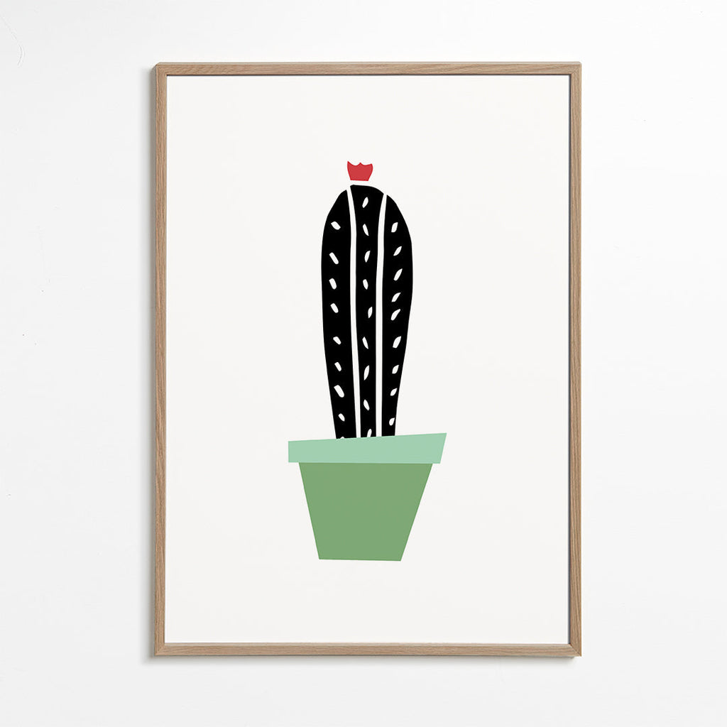 Plakat botaniczny: minimalny kaktus w doniczce
