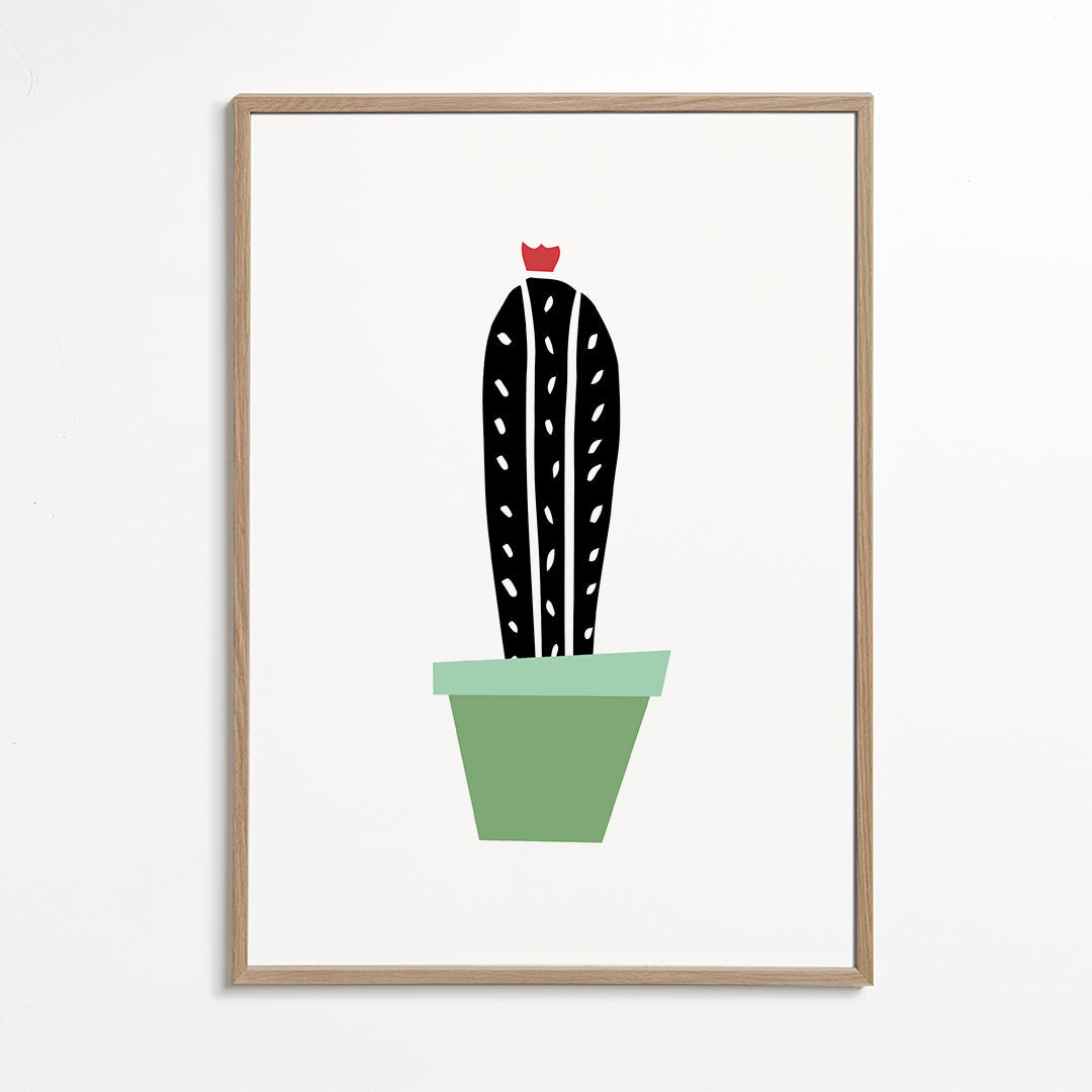 Plakat botaniczny: minimalny kaktus w doniczce