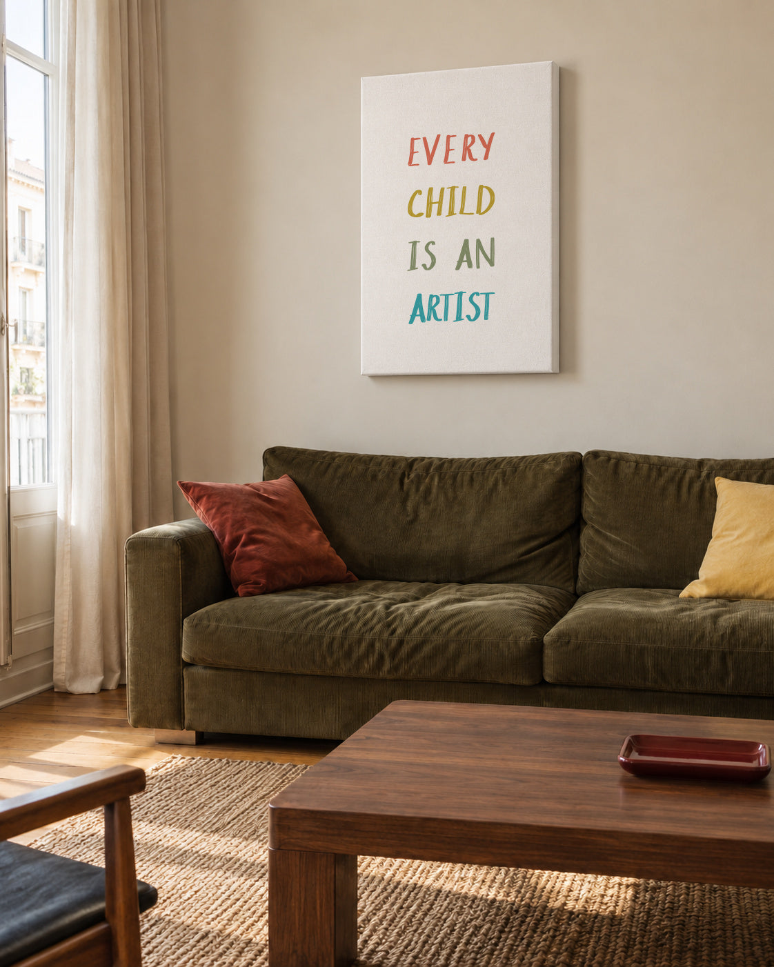 Every child is an artist Quote - Unframed canvas in an interior