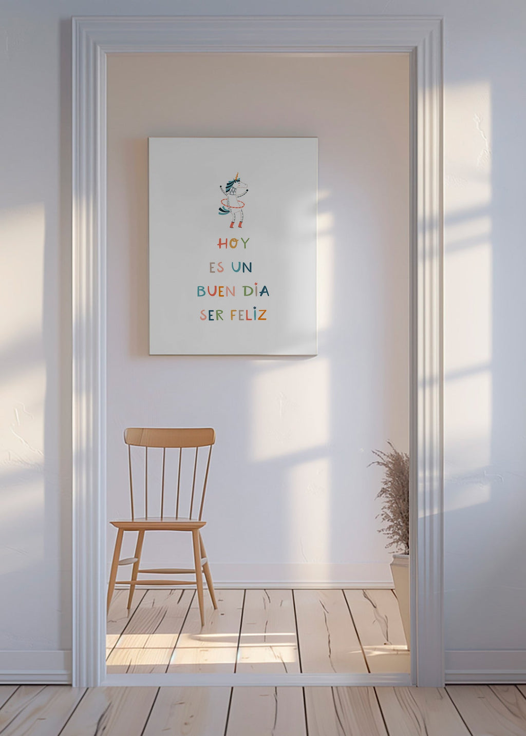 Plakat dziecięcy z jednorożcem i napisem typograficznym