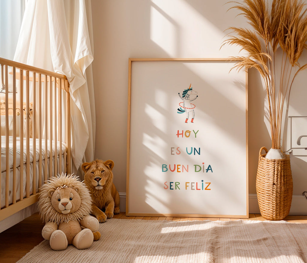 Plakat dziecięcy z jednorożcem i napisem typograficznym