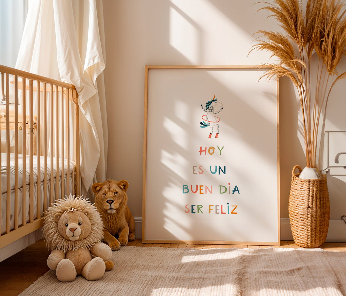 Plakat dziecięcy z jednorożcem i napisem typograficznym