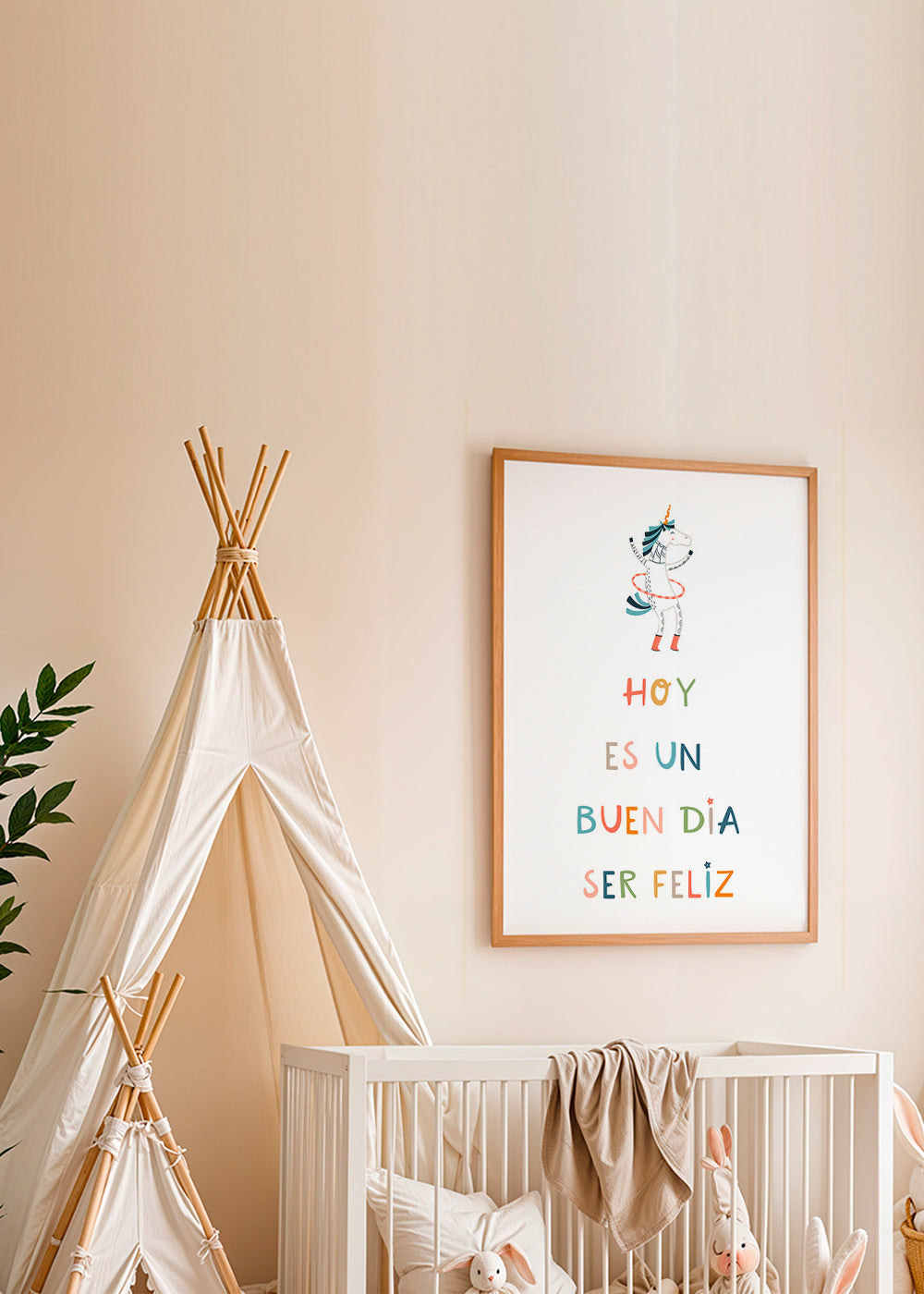 Plakat dziecięcy z jednorożcem i napisem typograficznym