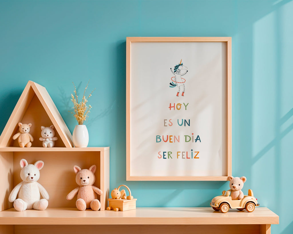 Plakat dziecięcy z jednorożcem i napisem typograficznym