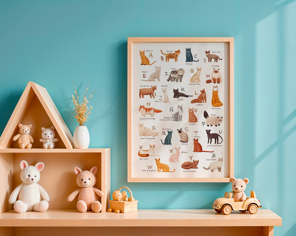 Plakat dla dzieci Alfabet kotów ilustracyjny