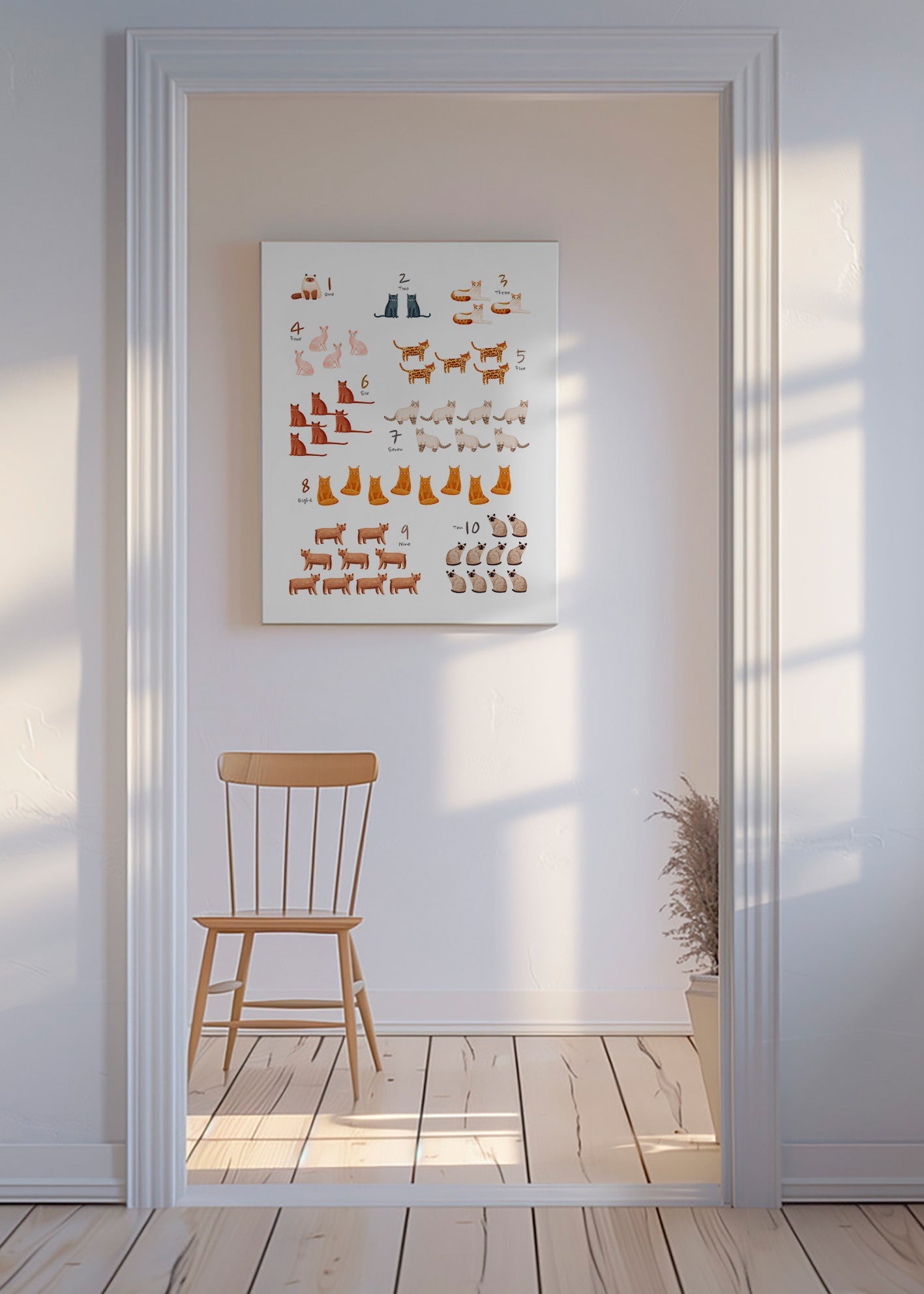 Plakat dziecięcy liczby z ilustrowanymi kotami