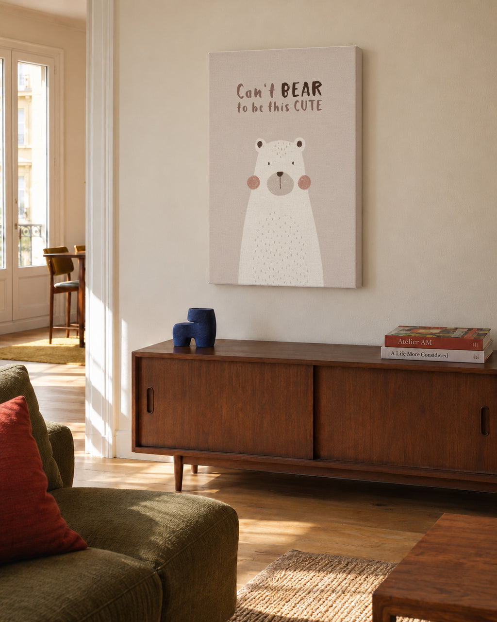 Cute Bear beige color - Unframed canvas in an interior