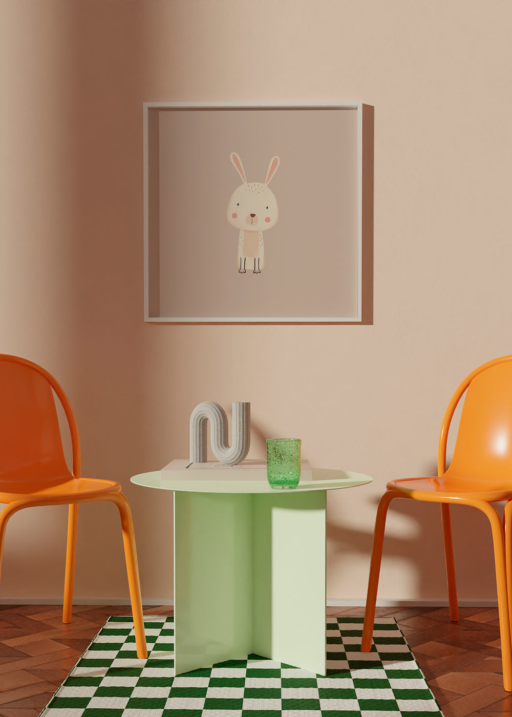 Plakat dziecięcy królik minimal tło beżowe