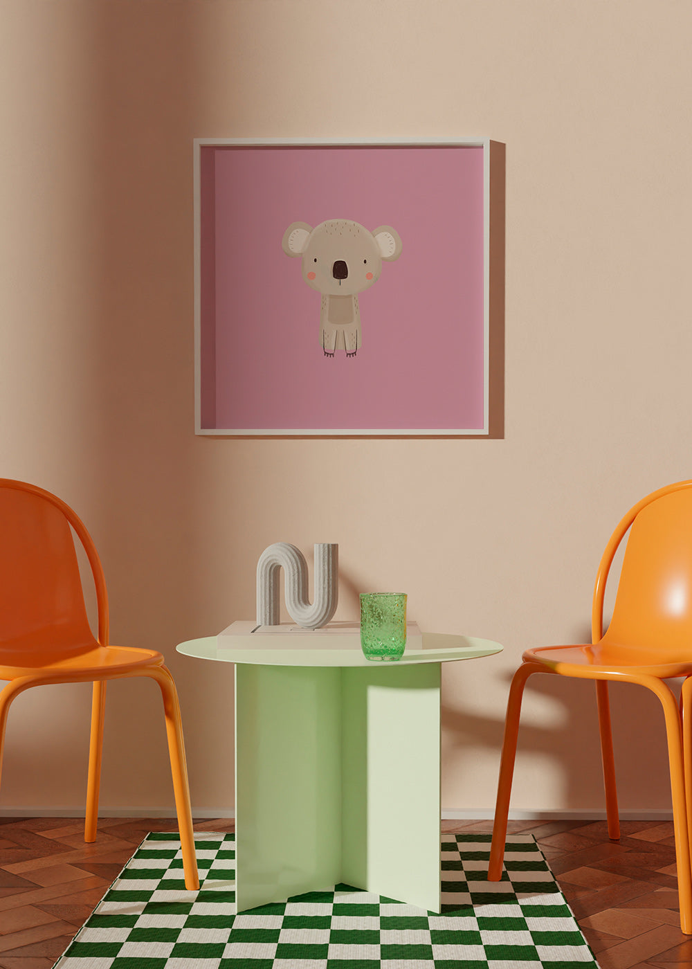 Plakat dziecięcy: minimalny różowy koala