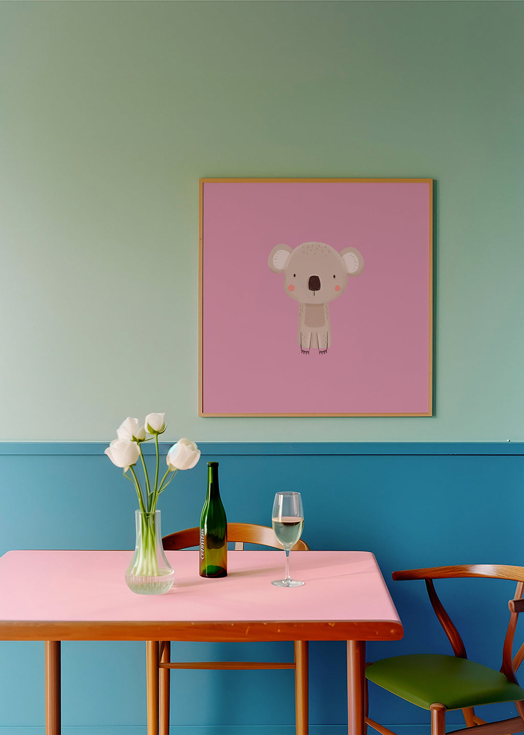 Plakat dziecięcy: minimalny różowy koala