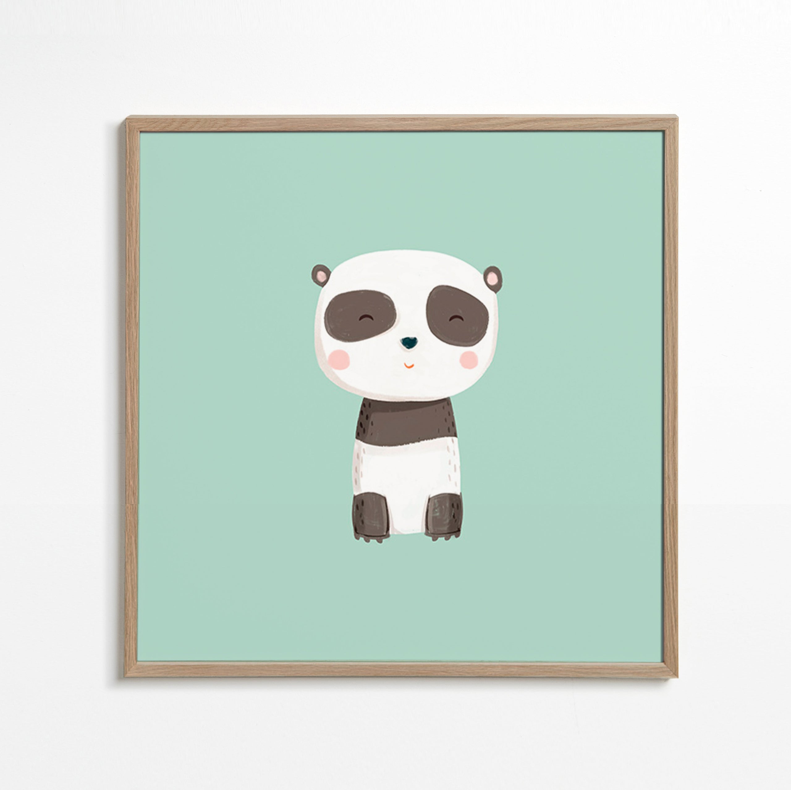 Plakat dziecięcy z uśmiechniętym pandą na miętowym tle