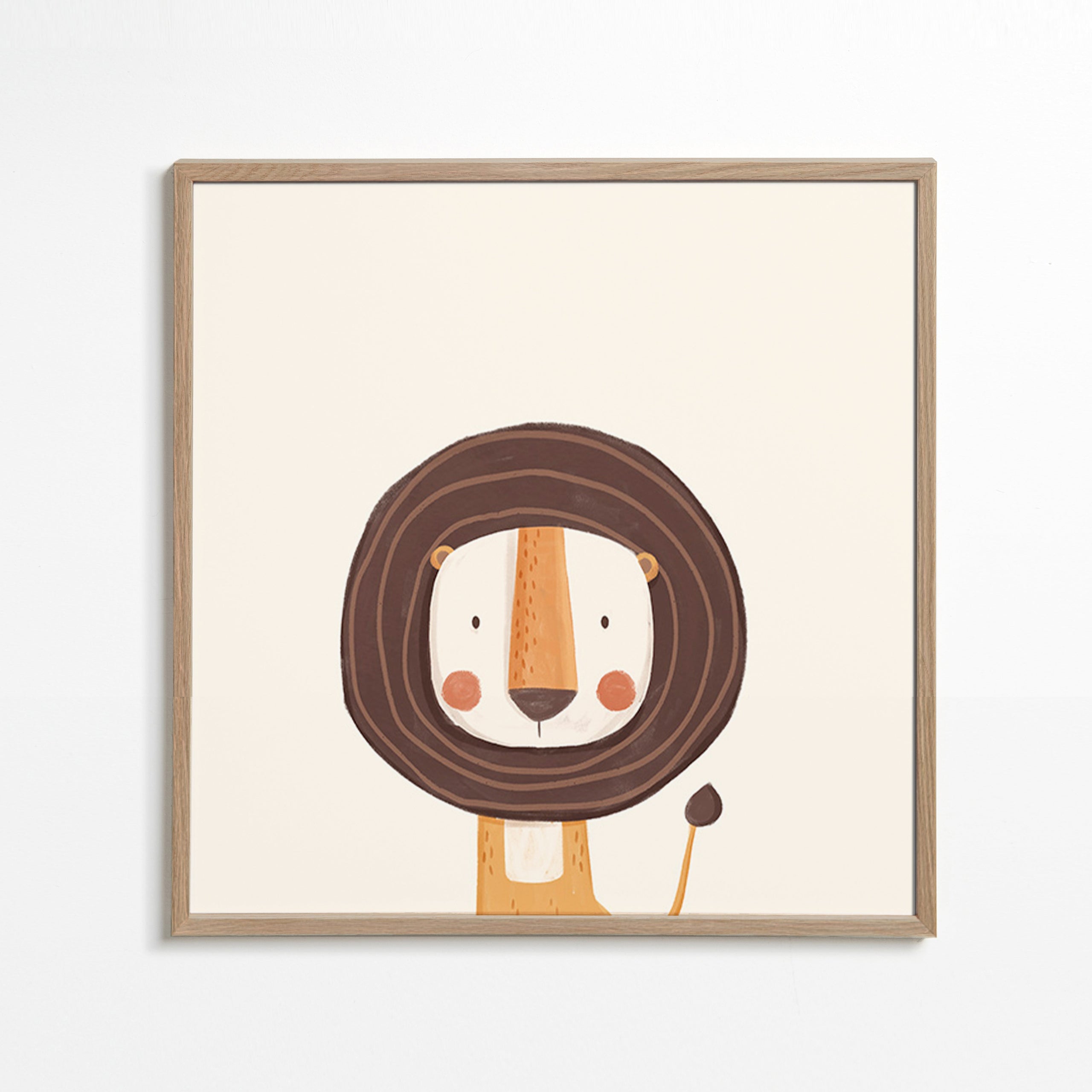 Plakat dziecięcy z uśmiechniętym lwem w stylu minimalistycznym