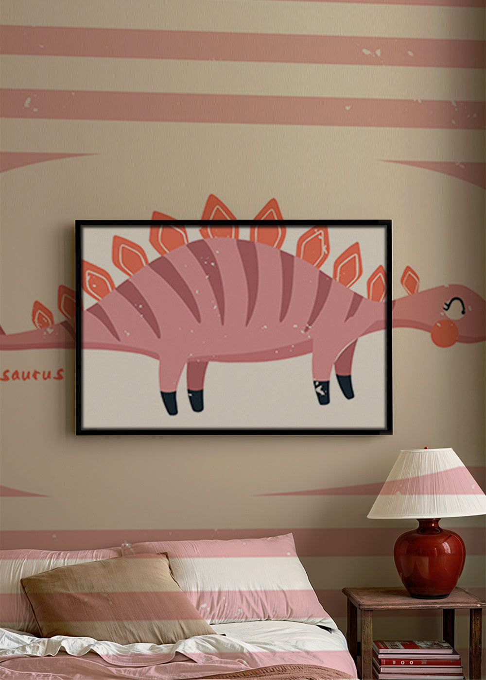 Plakat dziecięcy Stegozaur na różowych paskach