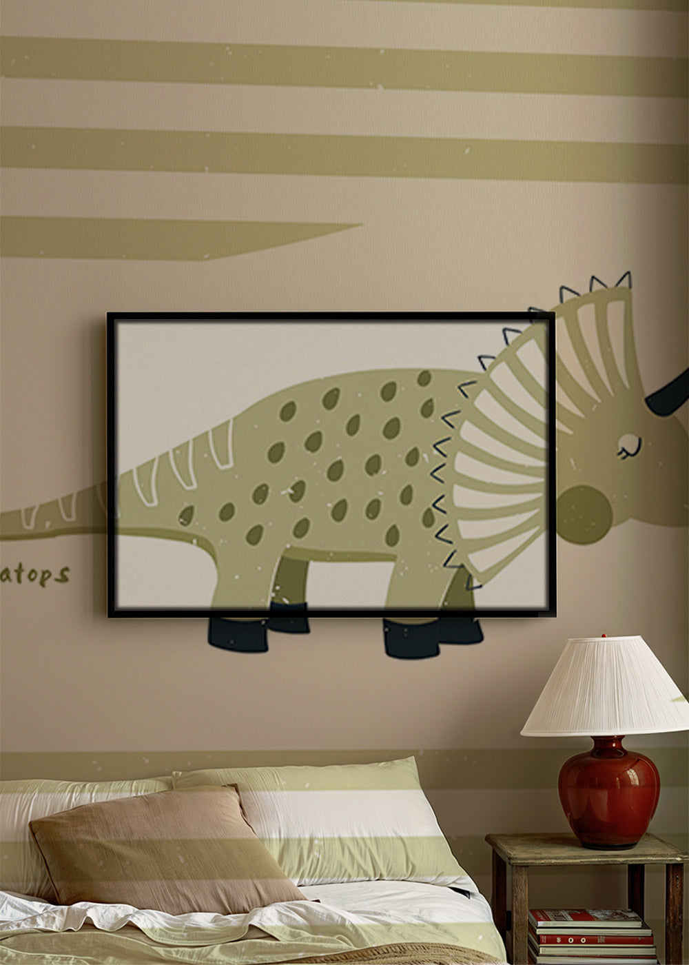 Plakat dla dzieci Triceratops zielony