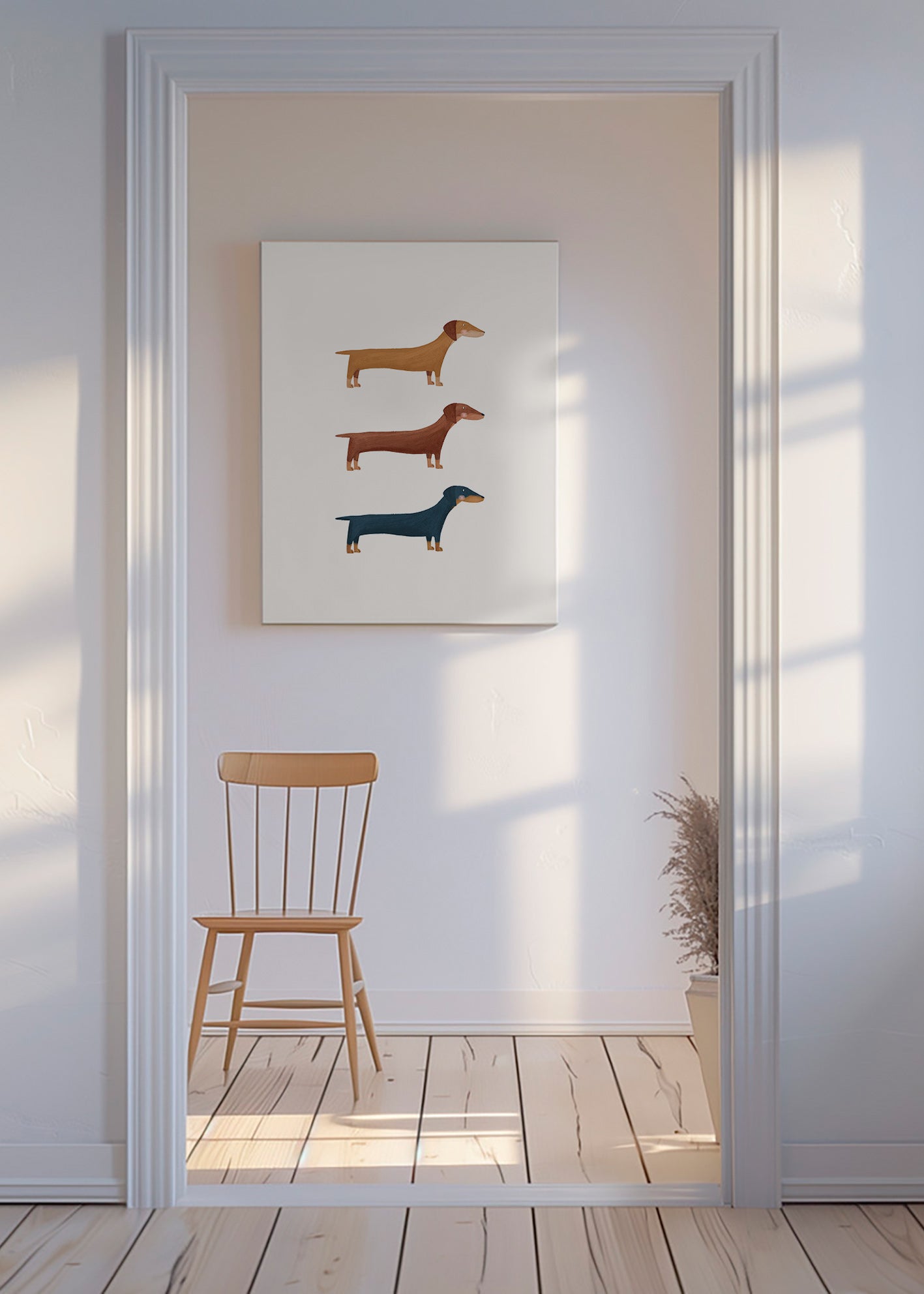 Plakat z jamnikami w stylu minimalistycznym