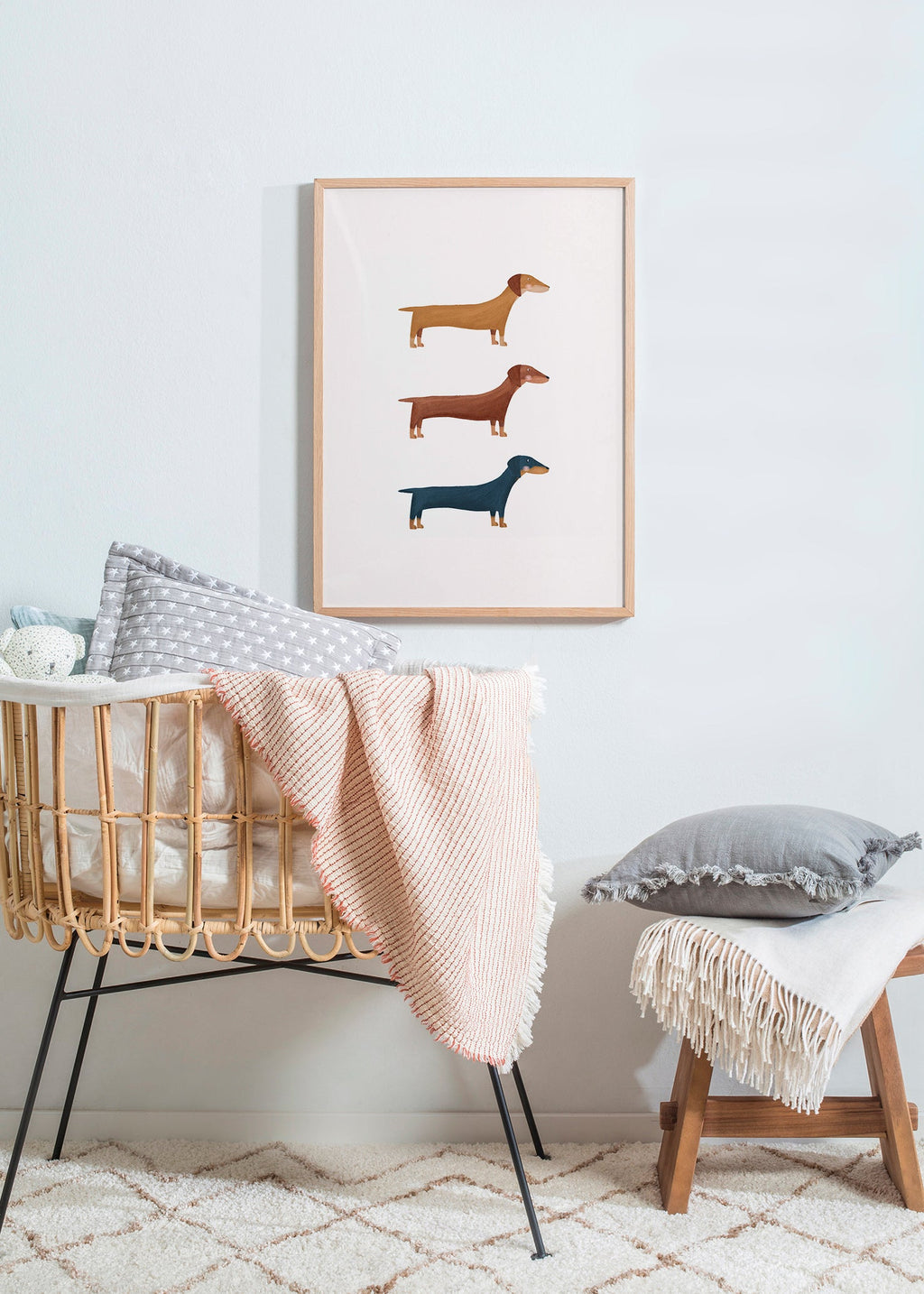 Plakat z jamnikami w stylu minimalistycznym