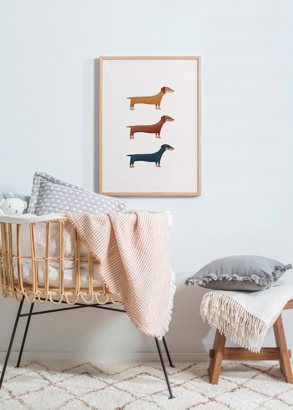 Plakat z jamnikami w stylu minimalistycznym