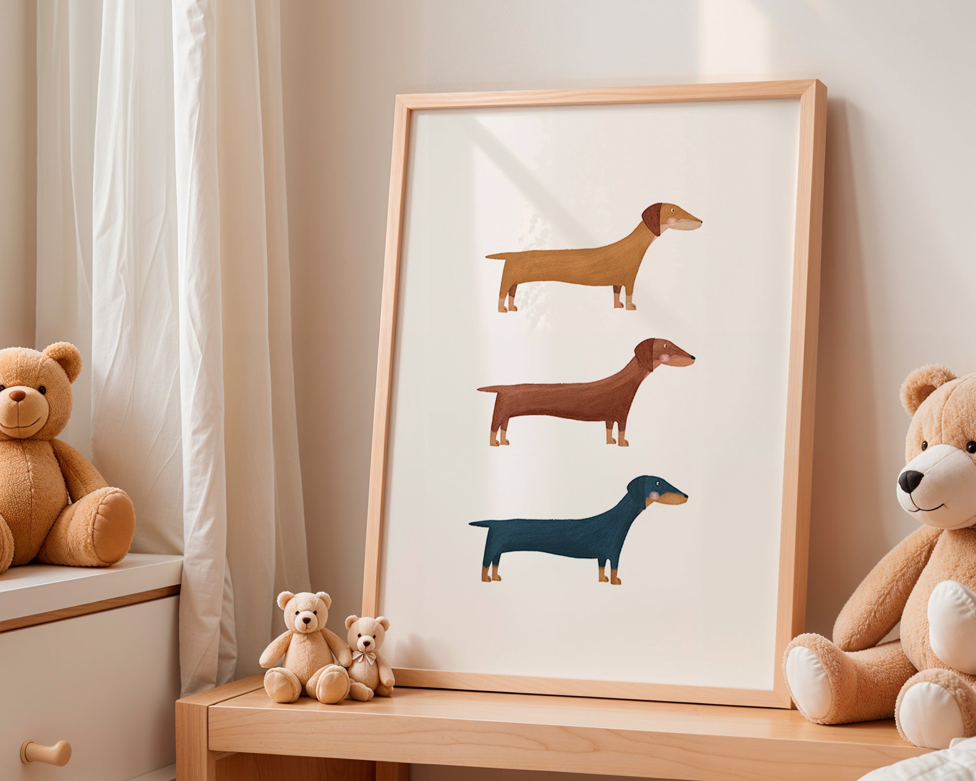 Plakat z jamnikami w stylu minimalistycznym