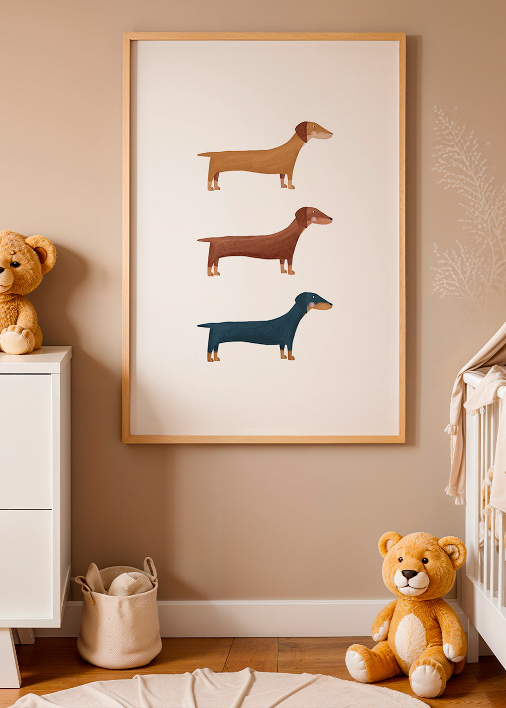 Plakat z jamnikami w stylu minimalistycznym