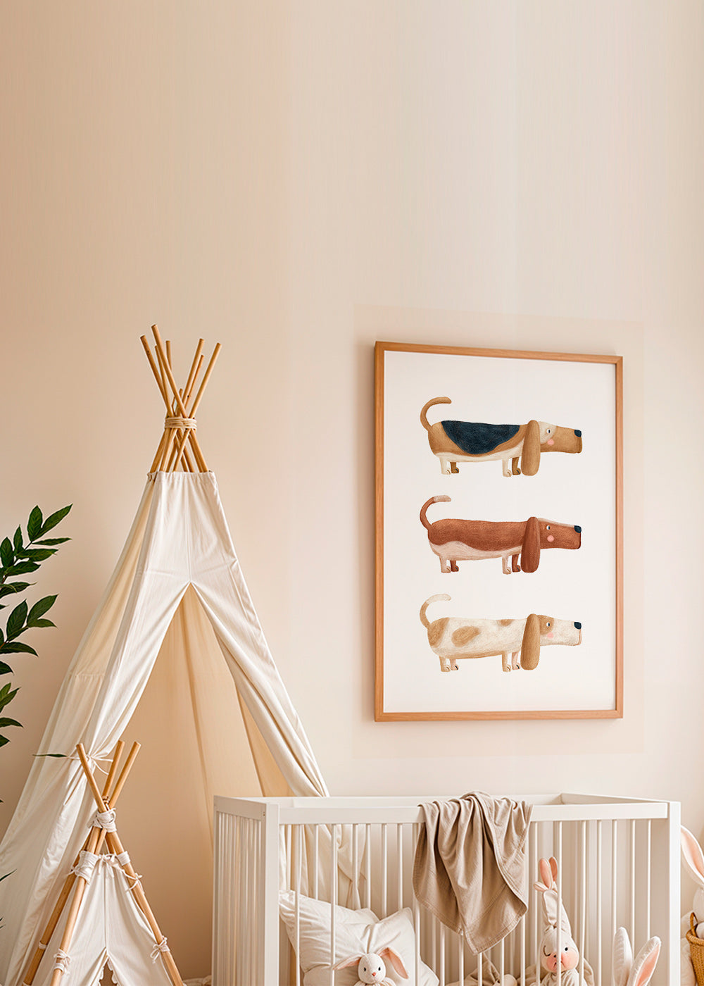 Plakat dziecięcy trzy jamniki w rzędzie
