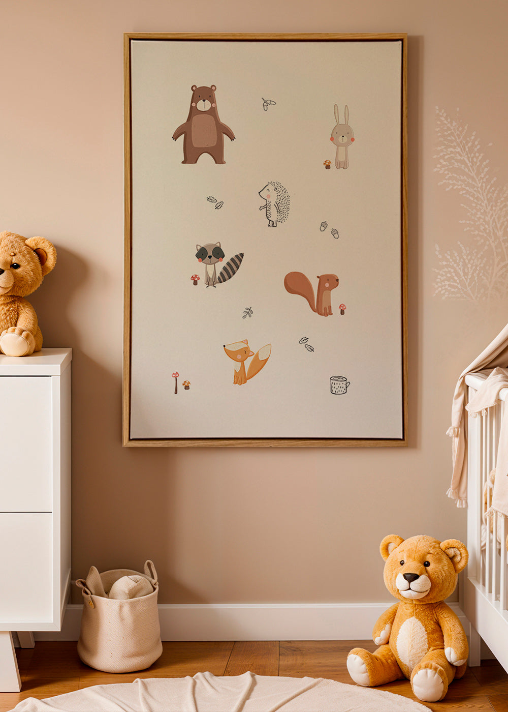 Plakat dziecięcy: leśni przyjaciele w pastelach