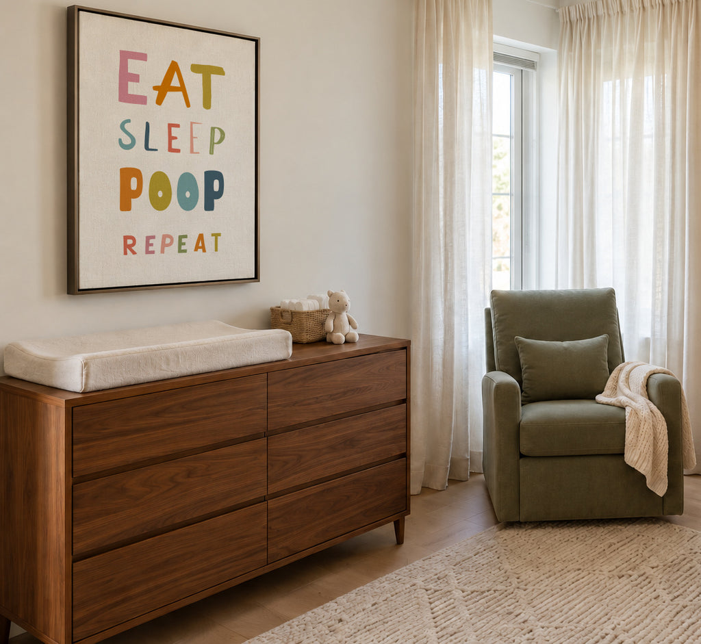 Eat sleep poop repeat quote - Framed canvas in an interior