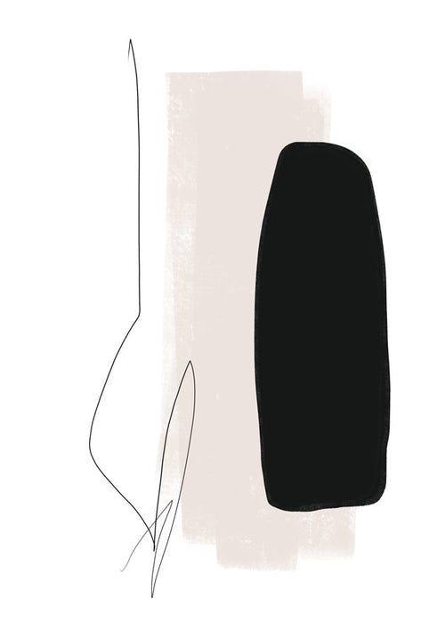 Minimalistyczny plakat z czarną formą i organiczną linią