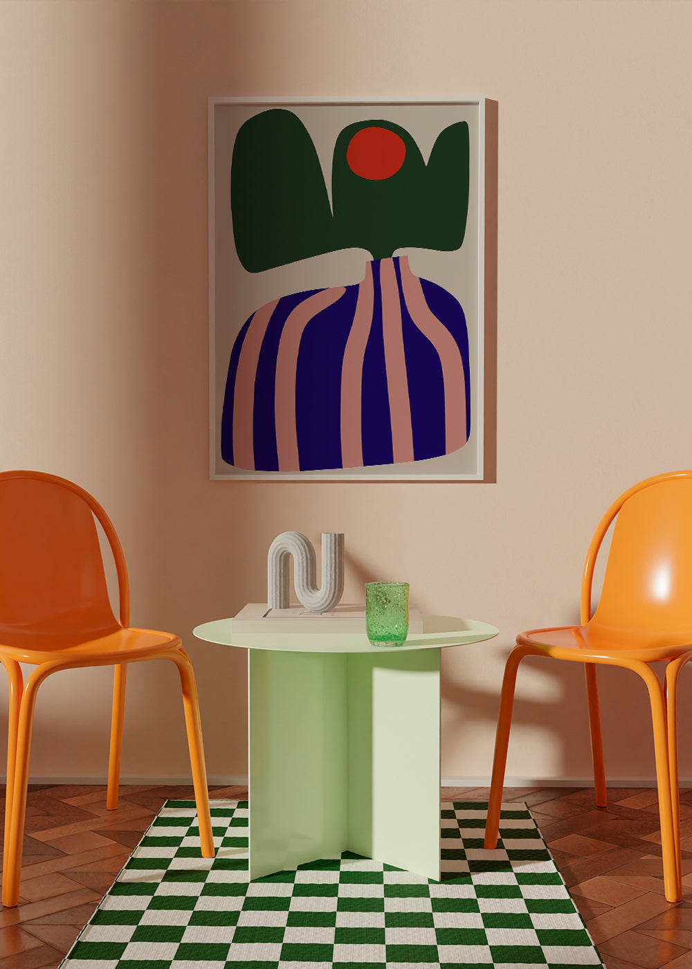 Plakat botaniczny z organicznymi różowo-niebieskimi formami