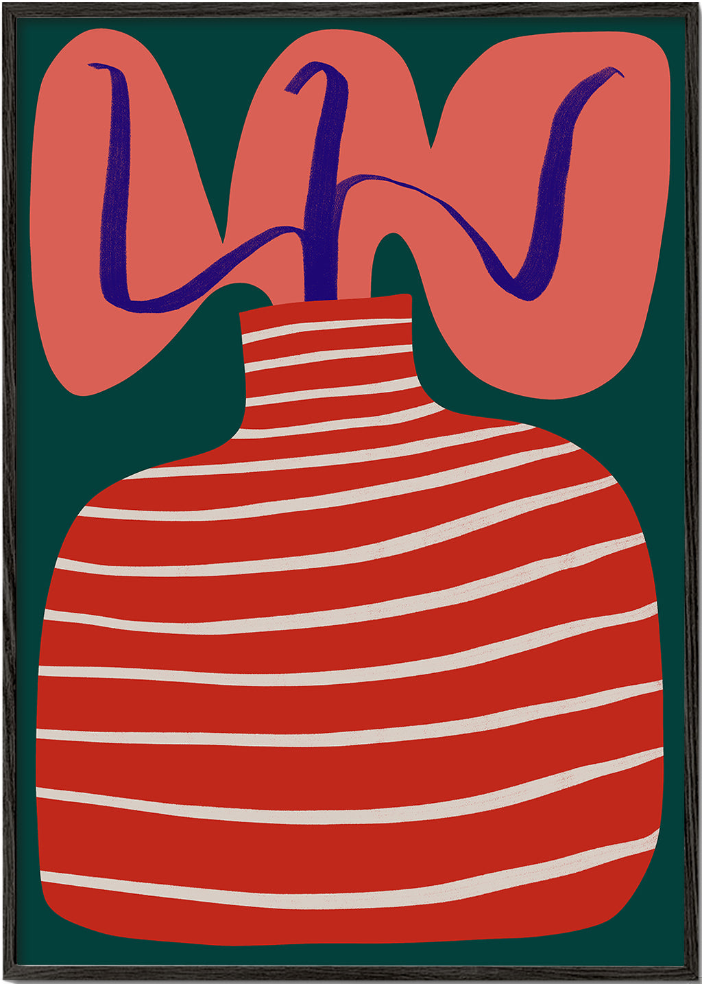Plakat botaniczny z czerwonym wazonem w paski