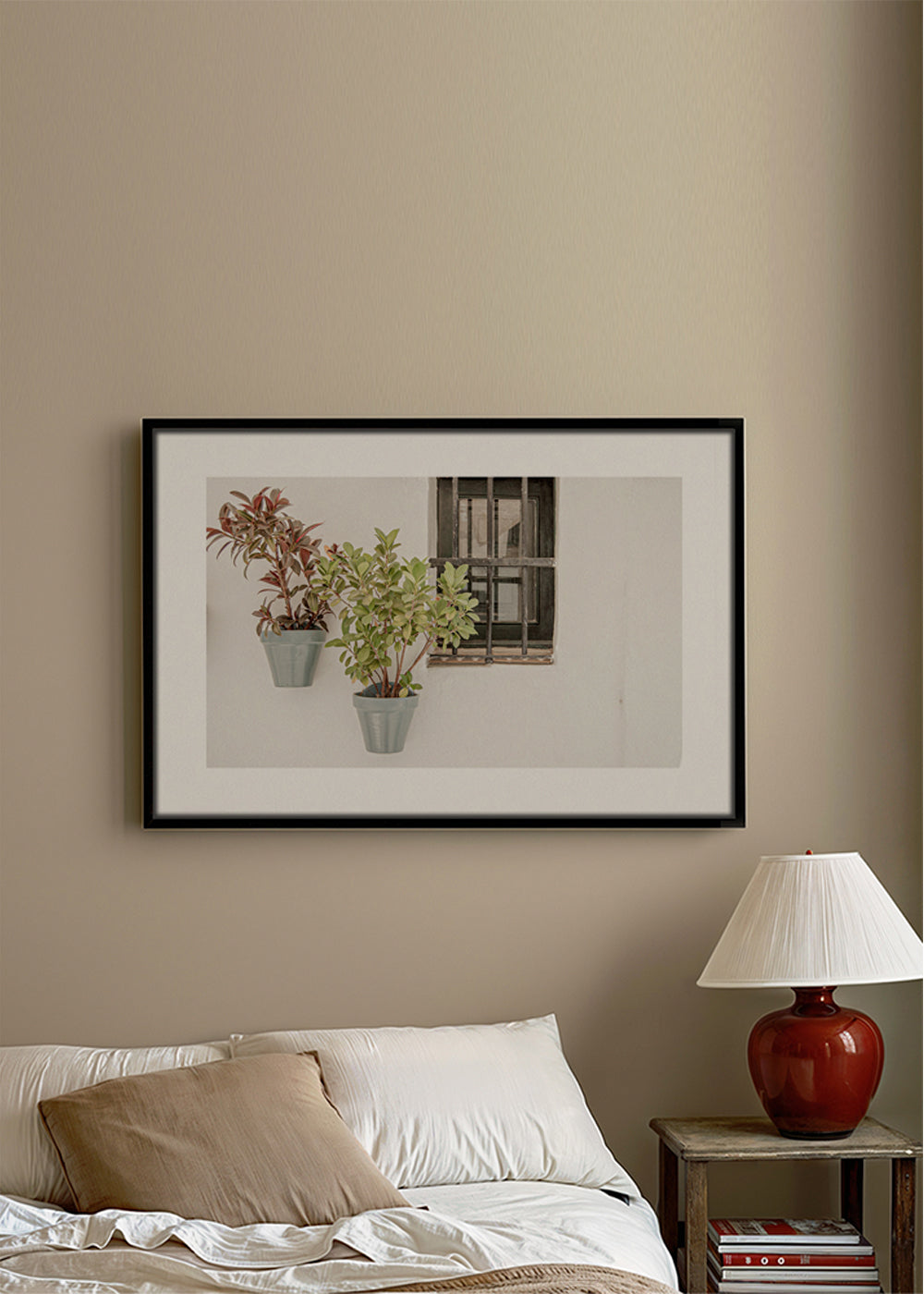 Plakat botaniczny: doniczki przy oknie