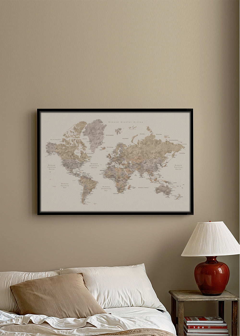 Mapa świata w odcieniu taupe