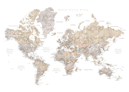 Mapa świata w odcieniu taupe