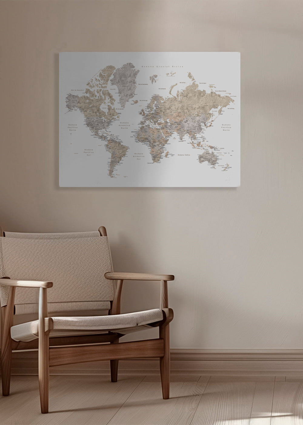 Mapa świata w odcieniu taupe
