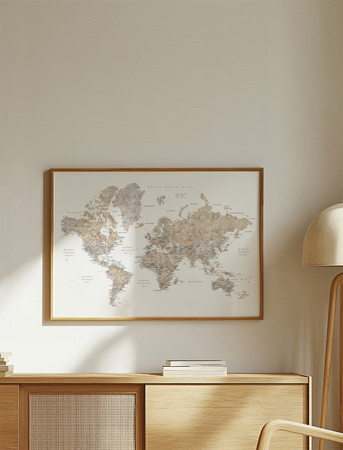 Mapa świata w odcieniu taupe