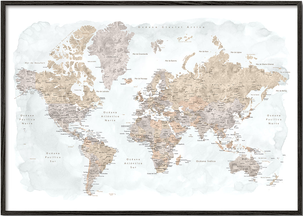 Mapa świata akwarela z detalami
