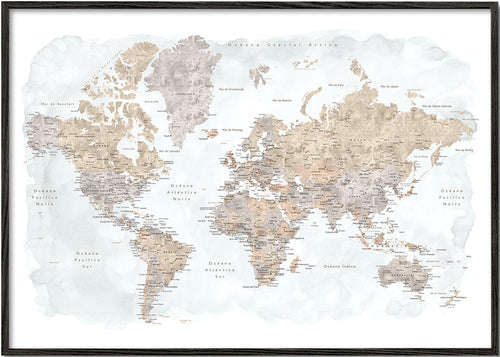 Mapa świata akwarela z detalami