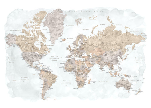 Mapa świata akwarela z detalami