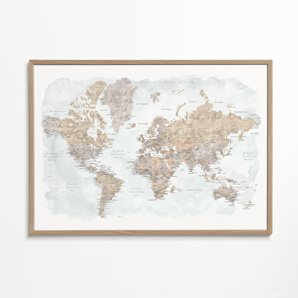 Mapa świata akwarela z detalami