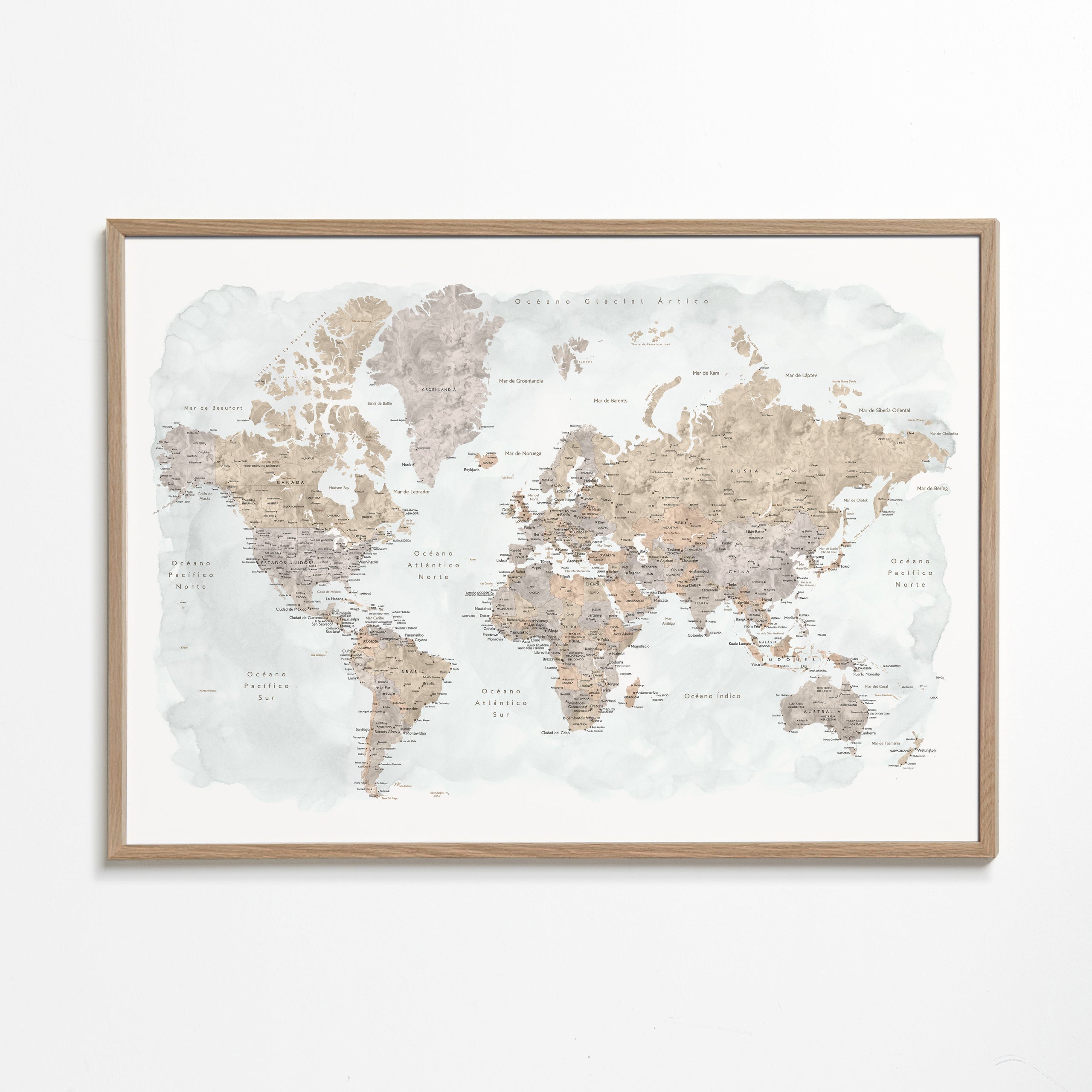 Mapa świata akwarela z detalami