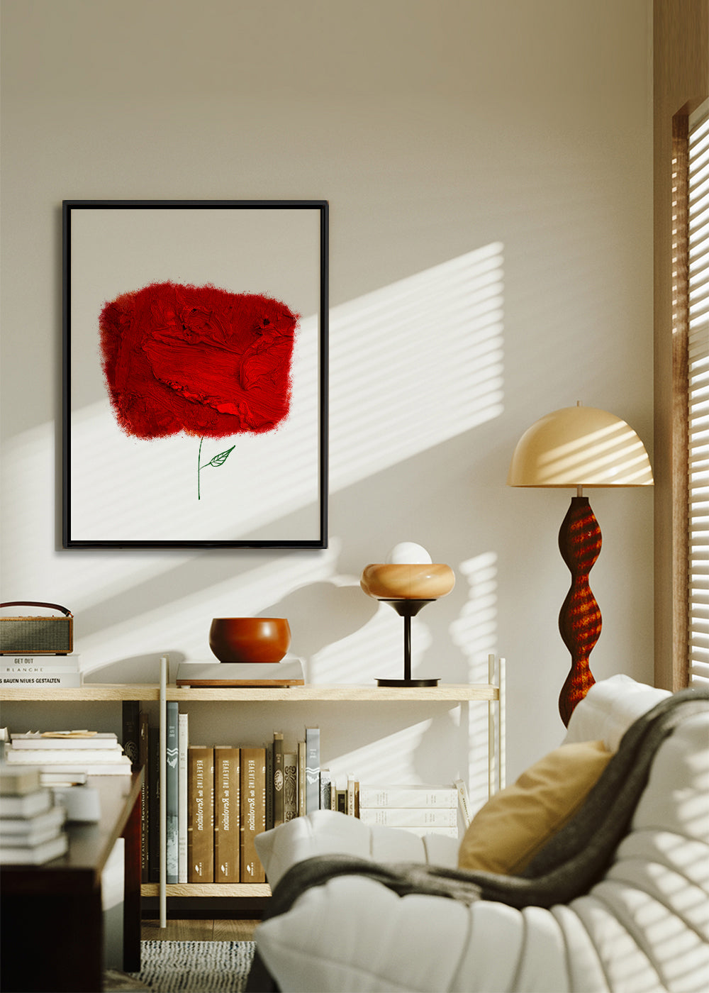 Plakat botaniczny z czerwonym teksturowanym kwiatem