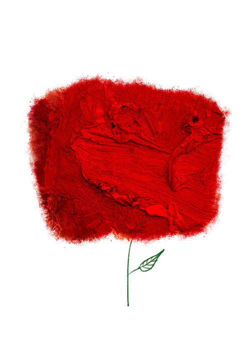 Plakat botaniczny z czerwonym teksturowanym kwiatem
