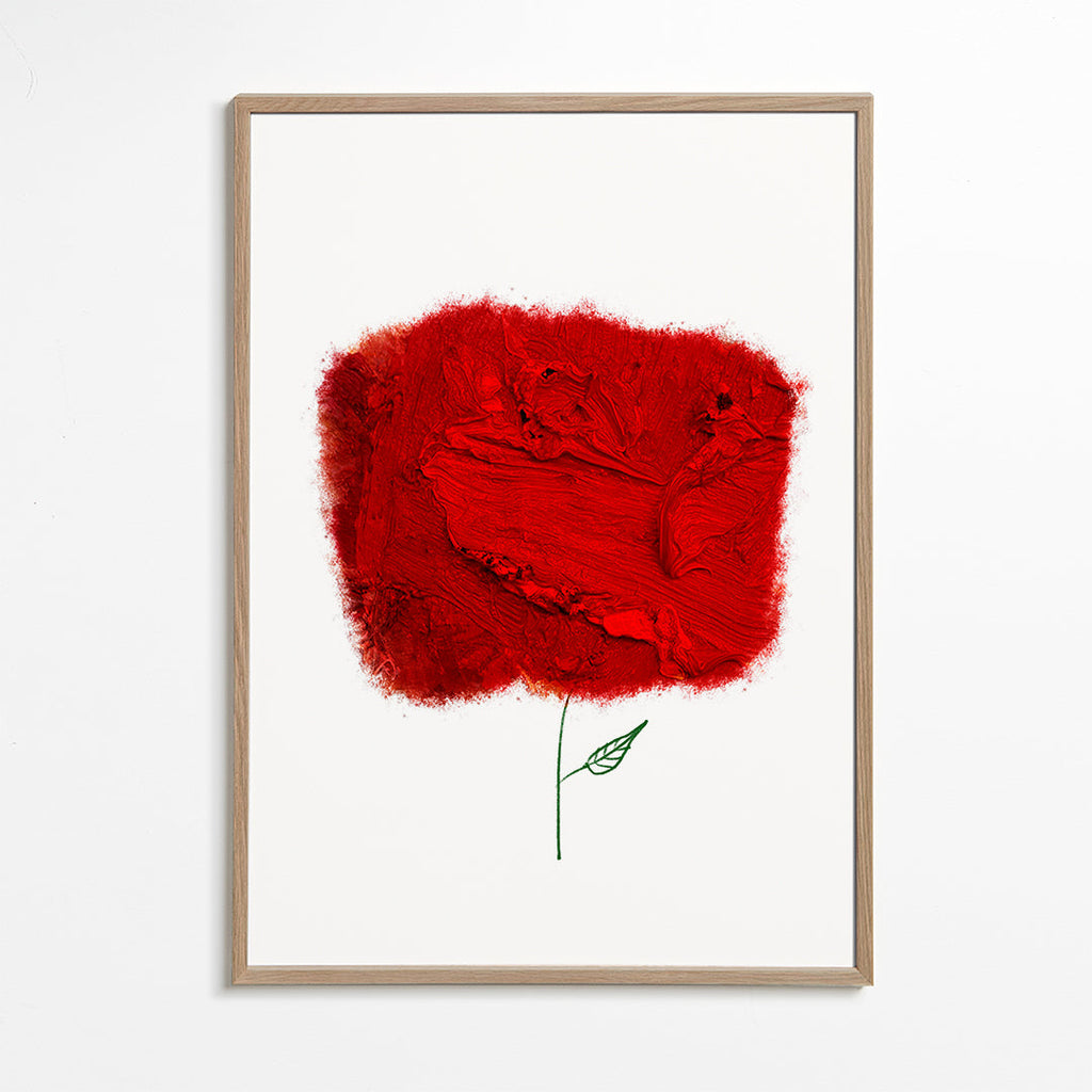 Plakat botaniczny z czerwonym teksturowanym kwiatem