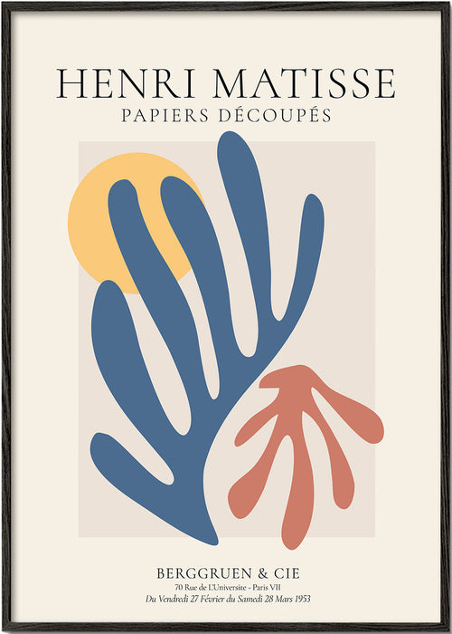 Plakat botaniczny Matisse: wycinanki niebiesko-koralowe